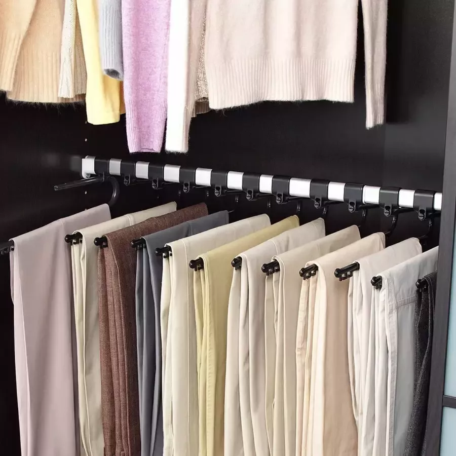 Ruco Telescopisch broek ophangsysteem Broekhanger voor 16 broeken Ophangen zonder boren Uitschuifbaar Broekhanger voor 16 broeken