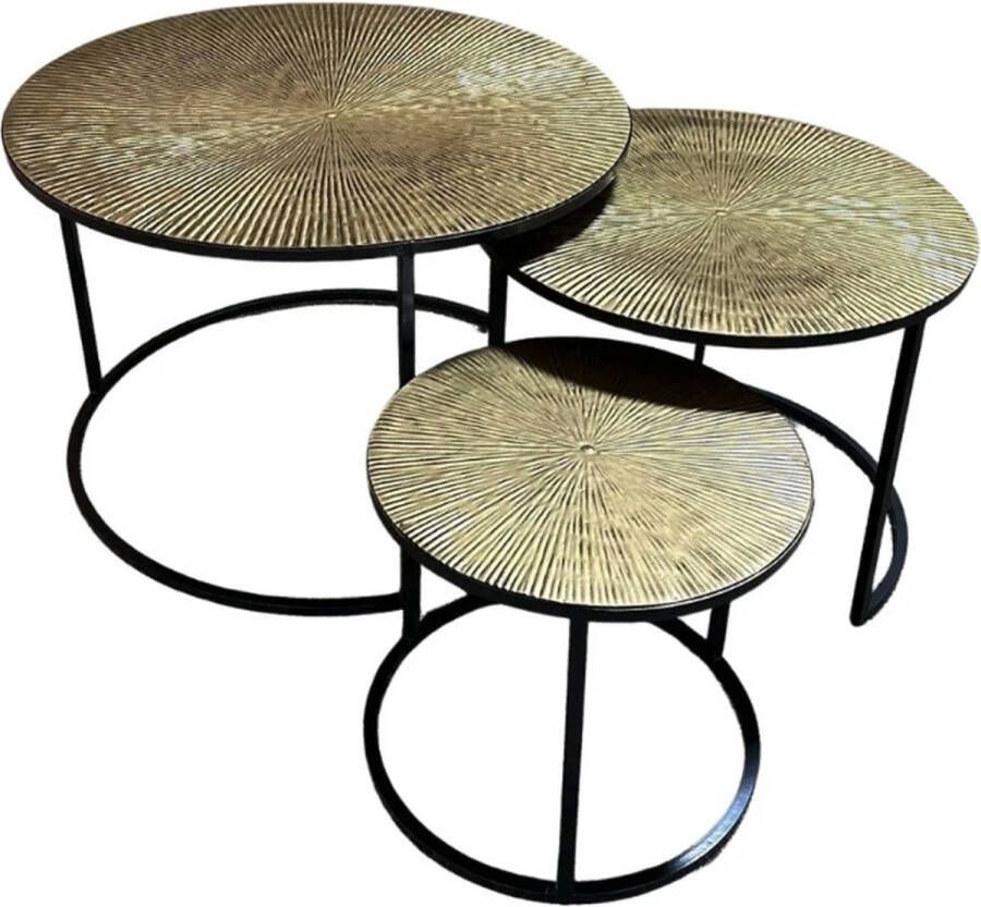 Rudolfo Home Interieurs Salontafel Trois Messing Rond Set van 3 Goud