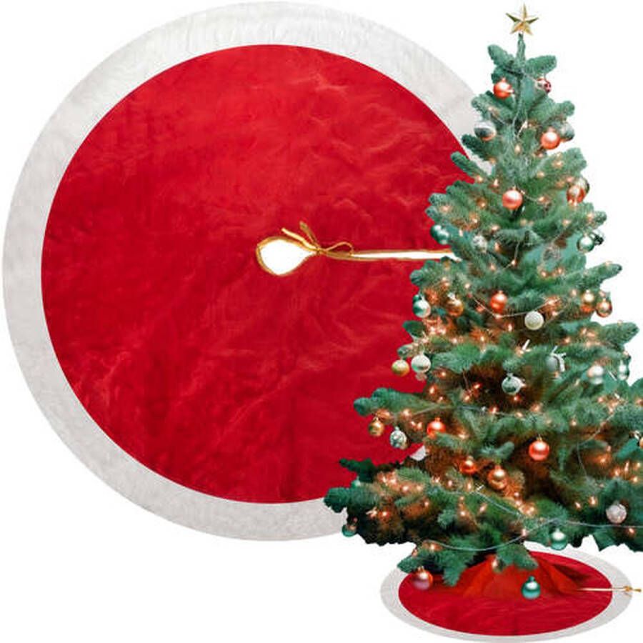 Ruhhy Kerstboomrok Kerstboomkleed Kerst Versiering Decoratie Kerstrok 90cm Rood met witte rand