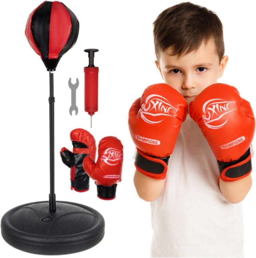 Ruhhy Bokszak set voor kinderen met handschoenen verstelbare standaard en pomp stabiele voet