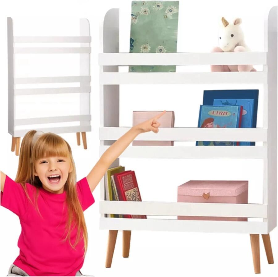 Ruhhy opbergkast kinderkamer wit met 3 planken – tbv speelgoed en boeken