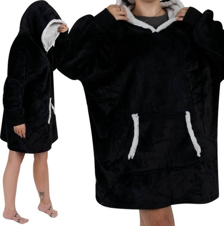 Ruhhy Sweatshirt XXL Hoodie Deken Oversized Hoodie Draagbare Deken Super Zacht Warm en Comfortabel Premium Kwaliteit Materiaal Uniseks Voor Volwassenen en Kinderen Zorgeloos Wassen Zwart
