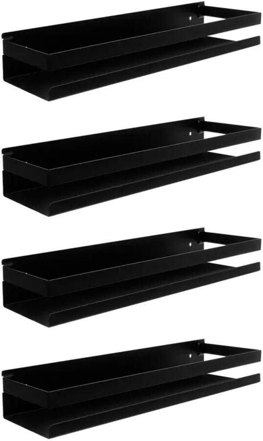 Ruhhy Wandplank 4x zwart RVS L50 cm zwevend industrieel voor badkamer of keuken