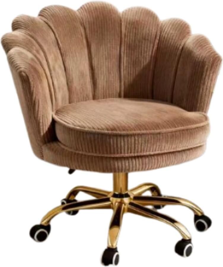 Russlenl Rib Schelp Bureaustoel Bruin met Goudkleurig onderstel - Foto 2