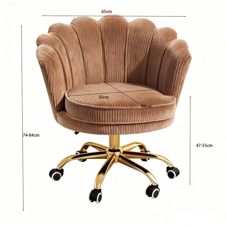 Russlenl Rib Schelp Bureaustoel Bruin met Goudkleurig onderstel