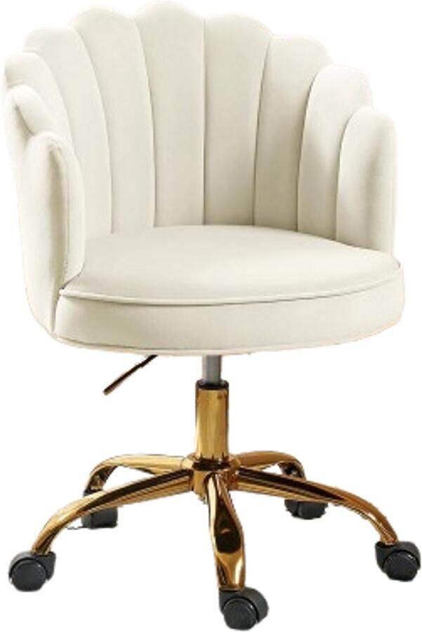 Velvet Shell Bureaustoel Creme met Goudkleurig onderstel Fluweel Schelp Beauty Salon Kaptafel Visagie Kapper Trendy Verrijdbaar Verstelbaar - Foto 2