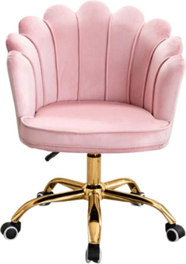 Russlenl Velvet Schelp Bureaustoel Roze met Goudkleurig onderstel