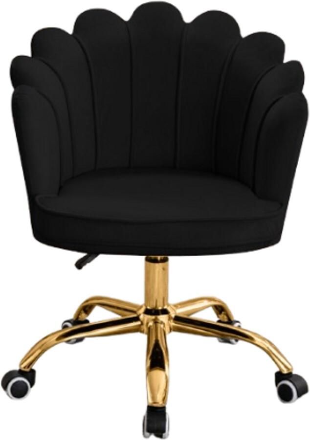 Russlenl Velvet Schelp Bureaustoel Zwart met Goudkleurig onderstel
