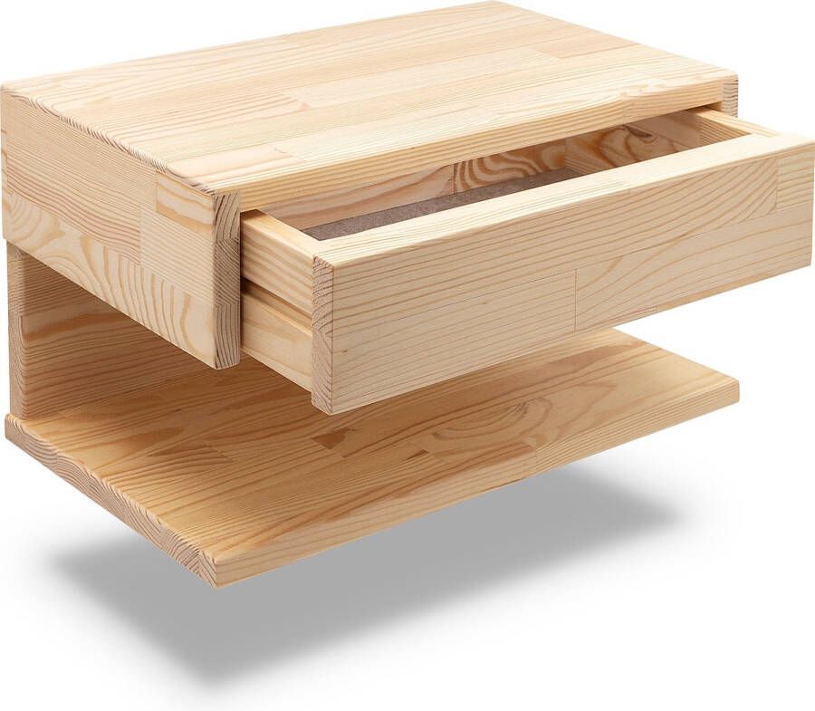 Rustiq zwevend nachtkastje – Hangend console aan muur Scandinavisch en modern nachtkastje Wandkast Handgemaakt nachtkastje met lade en opbergruimte – 45x25x23cm Hout