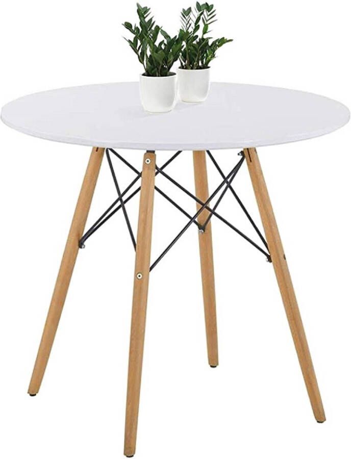 Rwina B.V. Eettafel Scandinavische witte eettafel ronde tafel met beukenhouten poten geschikt voor woonkamers eetkamers speelkamers en tuinen -Wit