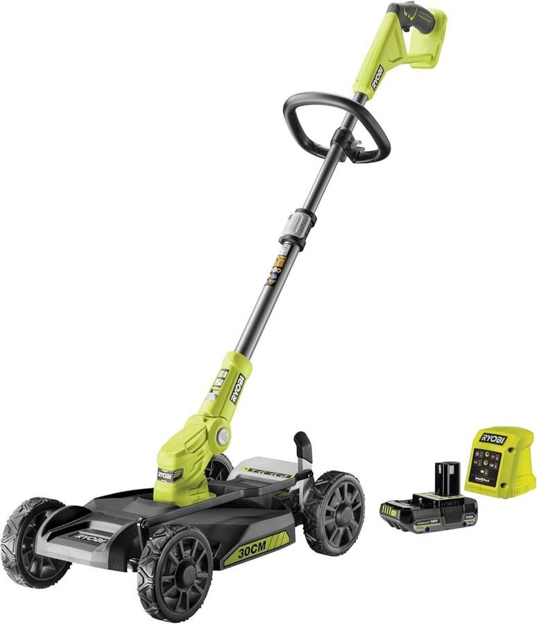 Ryobi 18 V ONE+ accu stadsmaaier RY18LMC30A-120 (33 cm snijbreedte 4-traps snijhoogteverstelling van 38 tot 75 mm automatische draadverlenging inclusief 1 x 2 0 Ah accu en lader)
