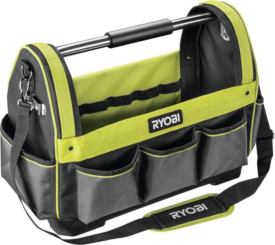 Ryobi handtas met schouderband maat M RSSMTB1 (6 binnenzakken 4 open zakken aan de voor- en achterkant 1 ritsvak aan de voorkant 2 zijzakken)