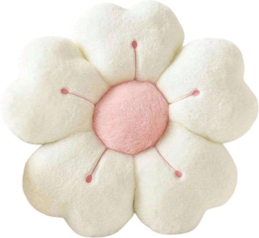 S&E Bloem Kussen – Decoratief Bloemvormig Kussen voor Bed Bank & Vloer 50 x 50 cm Wit Roze