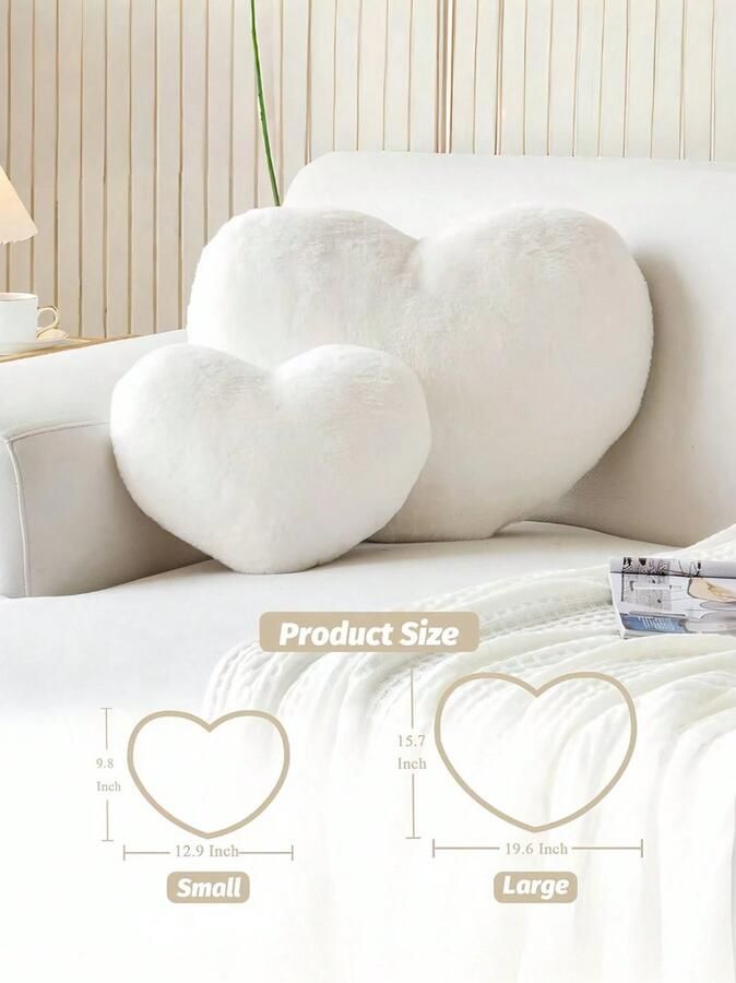 S&E Zachte Hartvormige Kussen Pluche Konijnenbont Decoratief Kussen voor Bank Bed of Slaapkamer Perfect Valentijnscadeau voor Meisjes en Vrouwen 33 x 25 cm Wit