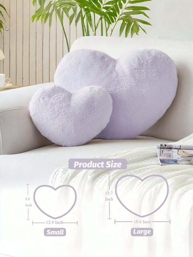 S&E Zachte Hartvormige Kussen Pluche Konijnenbont Decoratief Kussen voor Bank Bed of Slaapkamer Perfect Valentijnscadeau voor Meisjes en Vrouwen 33 x 25 cm Paars