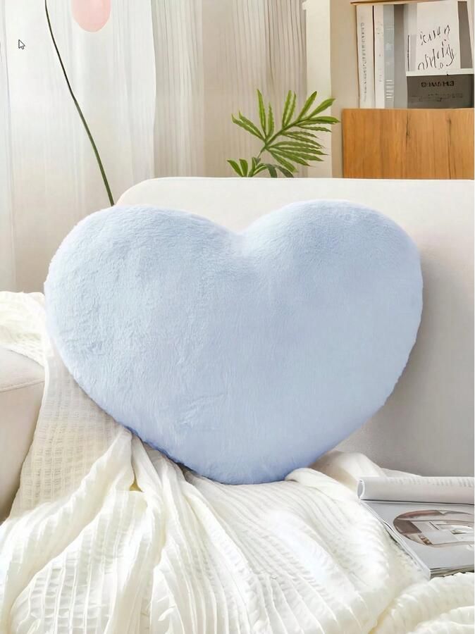 S&E Zachte Hartvormige Kussen Pluche Konijnenbont Decoratief Kussen voor Bank Bed of Slaapkamer Perfect Valentijnscadeau voor Meisjes en Vrouwen 40 x 28 cm Lichtblauw