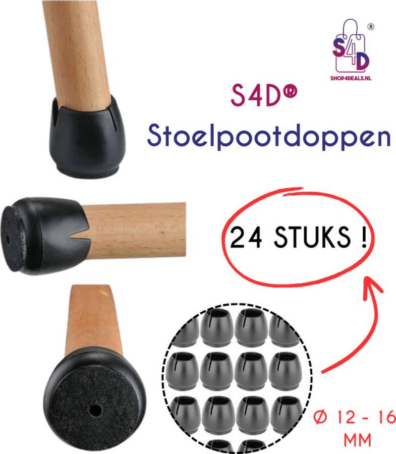 S4D Stoelpoot Beschermers Stoelpoot Viltjes Stoelpoot Doppen Set van 24 STUKS ! Voor Stoel Poten Van 12 tot 16 MM Ø Zwart