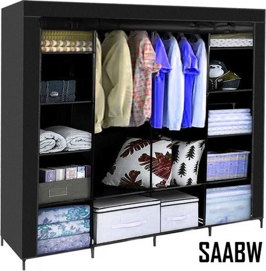 SAABW XXL 170x170cm opvouwbare stoffen kledingkast Opvouwbare duurzame ruimtebesparende opbergkast 51310