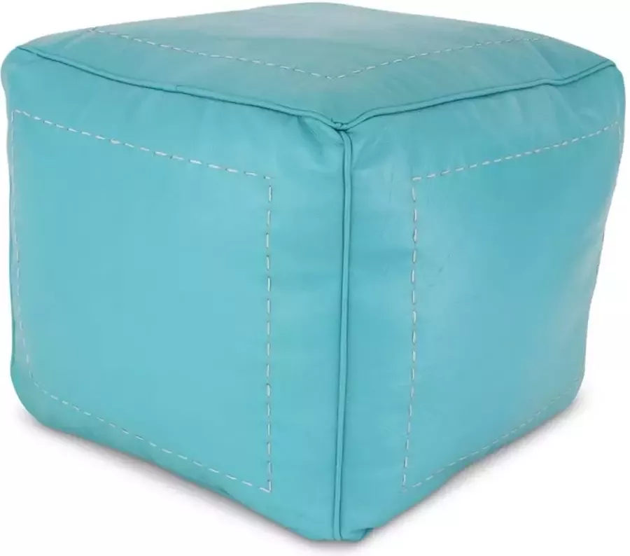 Safaary Marokkaanse Poef Leer Turquoise Vierkant XL 55x55 CM