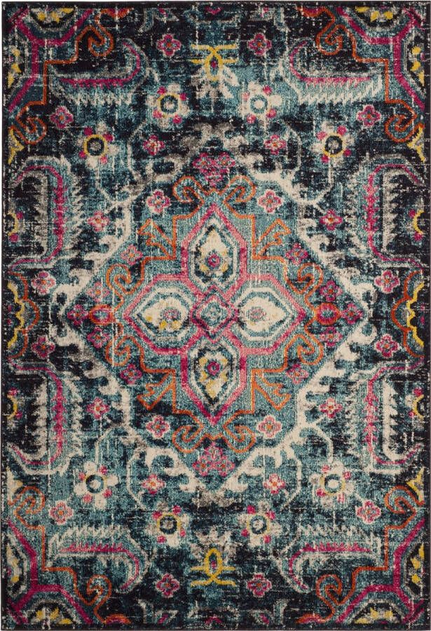 Safavieh Boho Chic Geweven Vloerkleed voor Binnen Monaco Collectie MNC252 in Blauw & Fuchsia 201 X 279 cm