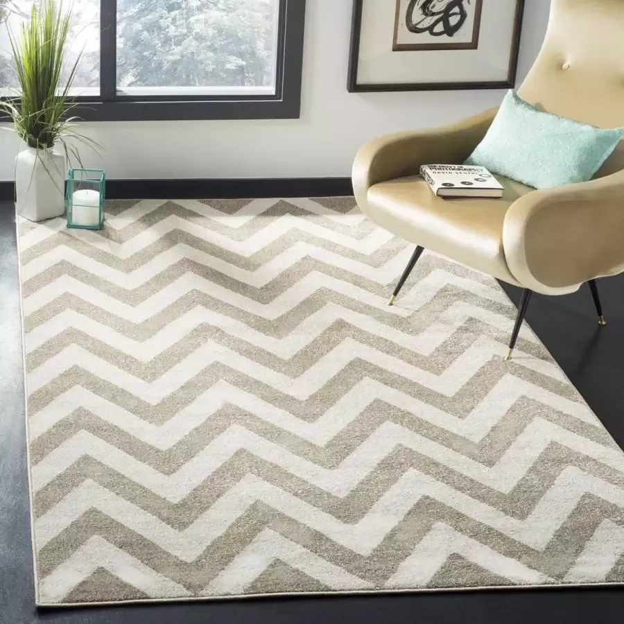 Safavieh Chevron Geweven Binnen Outdoor Vloerkleed Amherst Collectie AMT419 in Lichtgrijs & Beige 91 X 152 cm - Foto 2