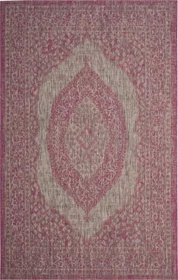 Safavieh Eigentijds Geweven Binnen Outdoor Gebiedsdeken Courtyard collectie CY8751 in Lichtgrijs & Fuchsia 244 X 335 cm