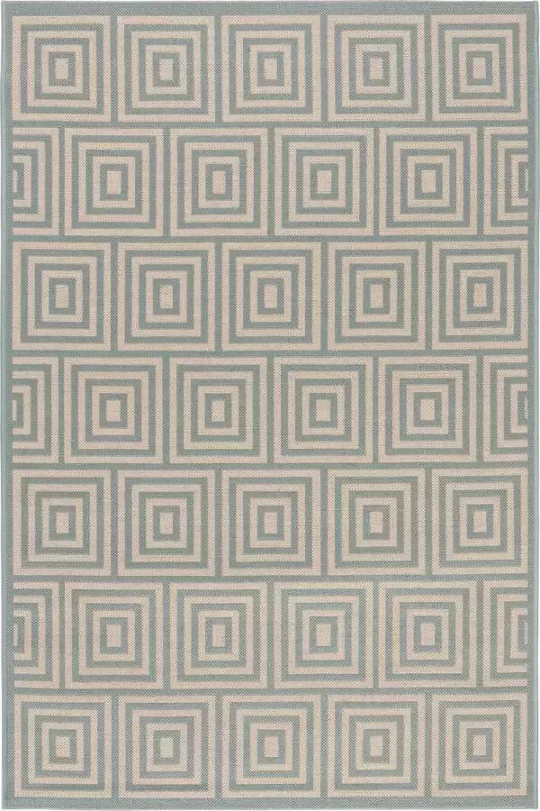 Safavieh Geometrisch Geweven Binnen Outdoor Vloerkleed Beachhouse Collectie BHS173 in Creme & Aqua 122 X 183 cm