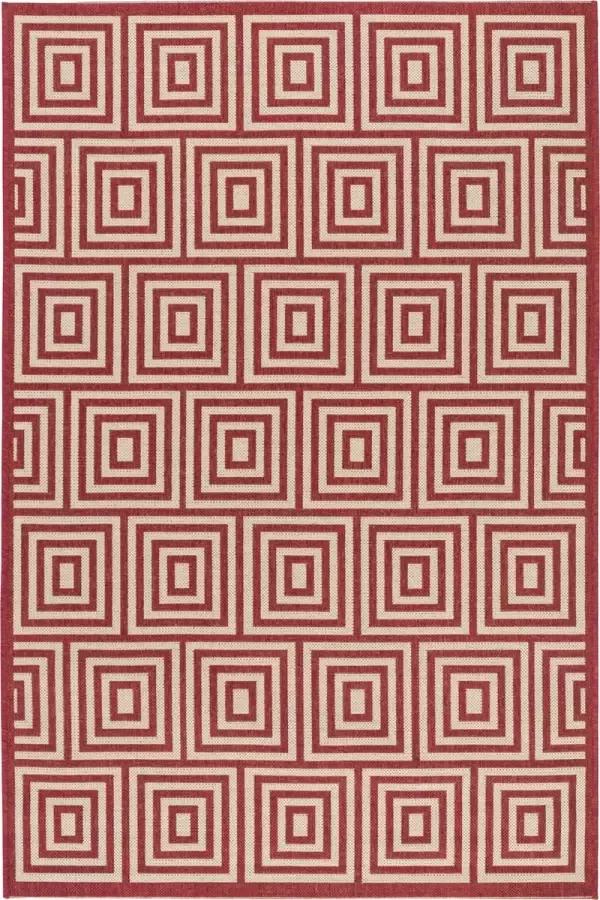 Safavieh Geometrisch Geweven Binnen Outdoor Vloerkleed Beachhouse Collectie BHS173 in Rood & Creme 122 X 183 cm