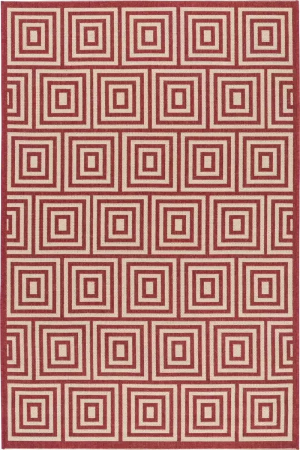 Safavieh Geometrisch Geweven Binnen Outdoor Vloerkleed Beachhouse Collectie BHS173 in Rood & Creme 79 X 152 cm