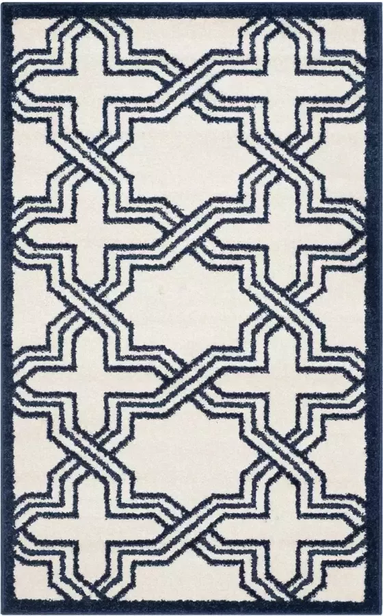 Safavieh Geometrisch Geweven Vloerkleed voor Binnen- en Buitengebruik Amherst Collectie AMT413 in Ivoor & Navy 76 X 122 cm