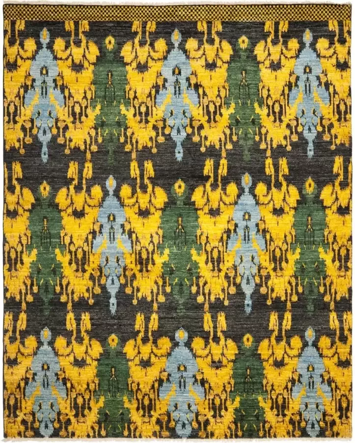 Safavieh Ikat Indoor Handgeknoopt Vloerkleed Calcutta Ikat Collectie CKT151 in Zwart & Goud 183 X 274 cm