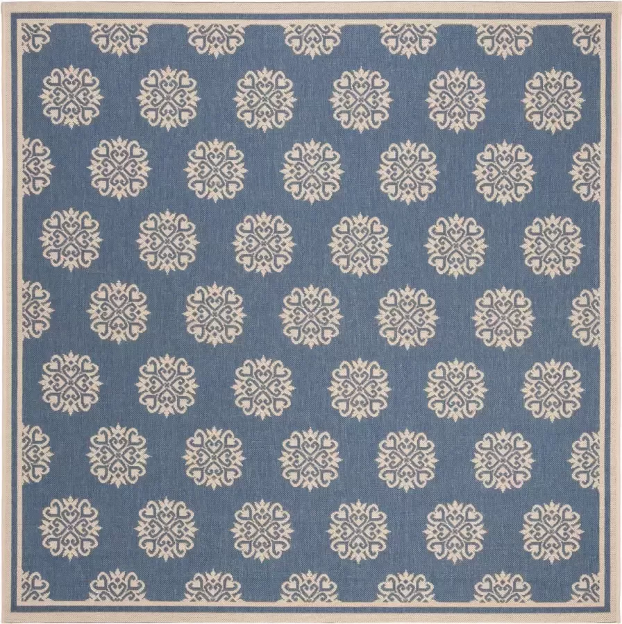 Safavieh Klein Medaillon Binnen Outdoor Geweven Gebiedsdeken Beachhouse Collectie BHS181 in Crème & Blauw 201 X 201 cm