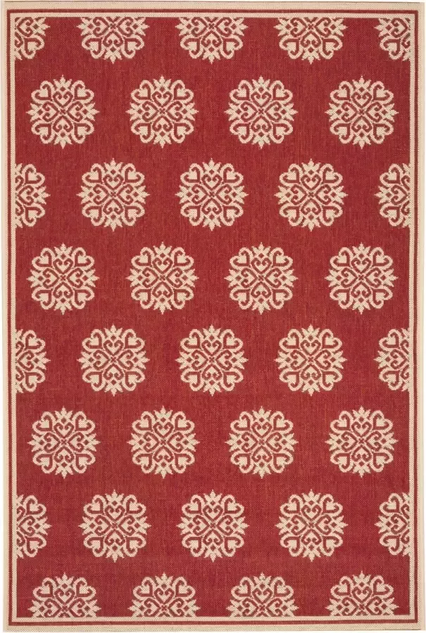 Safavieh Klein Medaillon Binnen Outdoor Geweven Gebiedsdeken Beachhouse Collectie BHS181 in Rood & Creme 201 X 290 cm