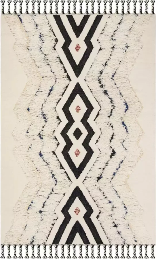 Safavieh Marokkaans geïnspireerd handgeknoopt vloerkleed voor binnen Kenya collectie KNY905 in ivoor en zwartblauw 152 X 244 cm