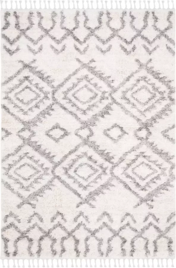 Safavieh Marokkaans Shaggy Geweven Tapijt voor Binnen Berber Fringe Shag Collectie BFG611 in Crème & Grijs 160 X 229 cm