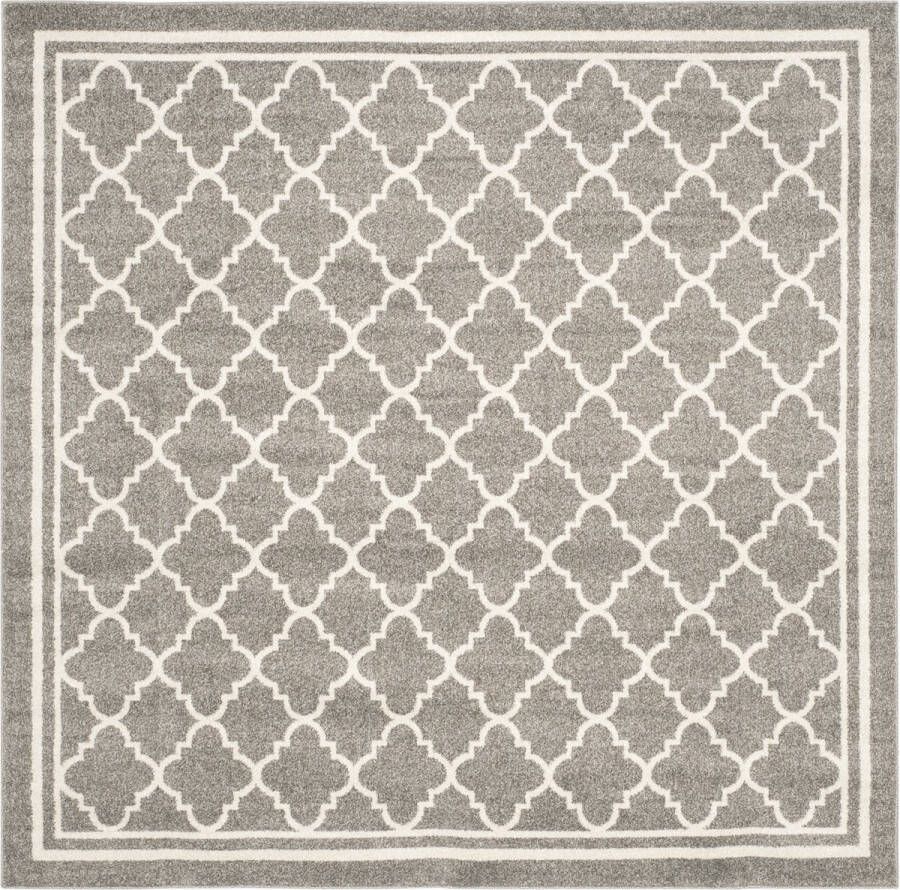 Safavieh Marokkaans Trellis Geweven Tapijt voor Binnen- Outdoorgebruik Amherst collectie AMT422 in Donkergrijs & Beige 213 X 213 cm