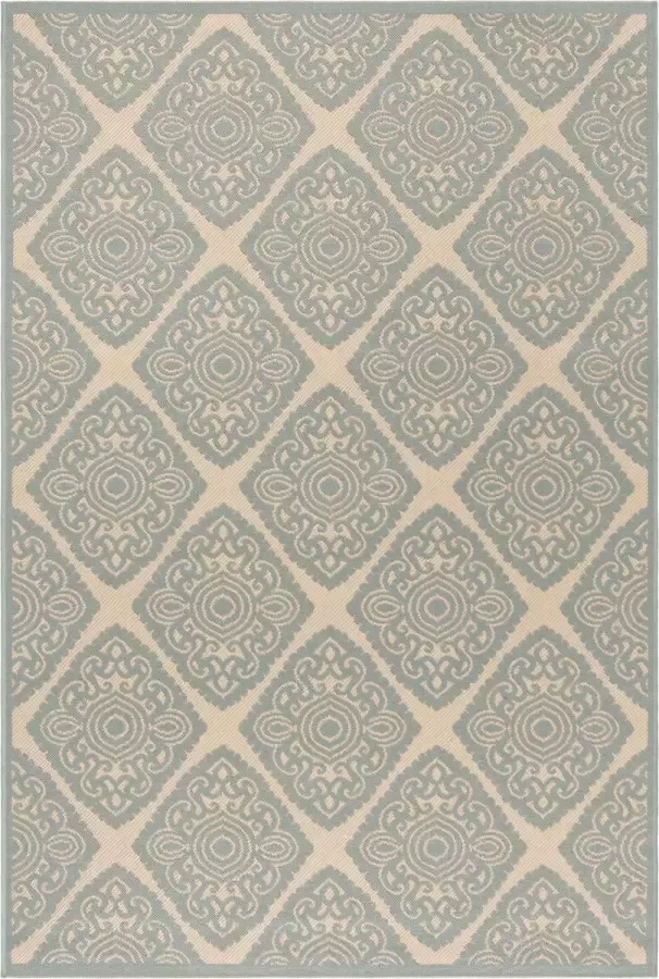 Safavieh Medallion Indoor Outdoor Geweven Vloerkleed Beachhouse Collectie BHS132 in Cream & Aqua 201 X 290 cm