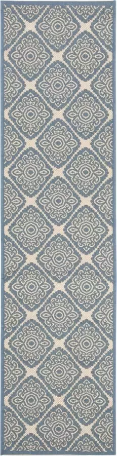 Safavieh Medallion Indoor Outdoor Geweven Vloerkleed Beachhouse Collectie BHS132 in Creme & Blauw 61 X 244 cm