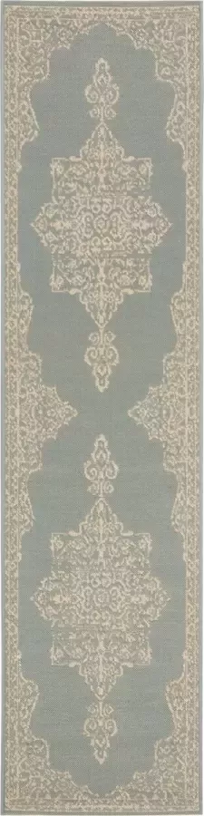 Safavieh Medallion Indoor Outdoor Geweven Vloerkleed Beachhouse Collectie BHS180 in Cream & Aqua 61 X 244 cm