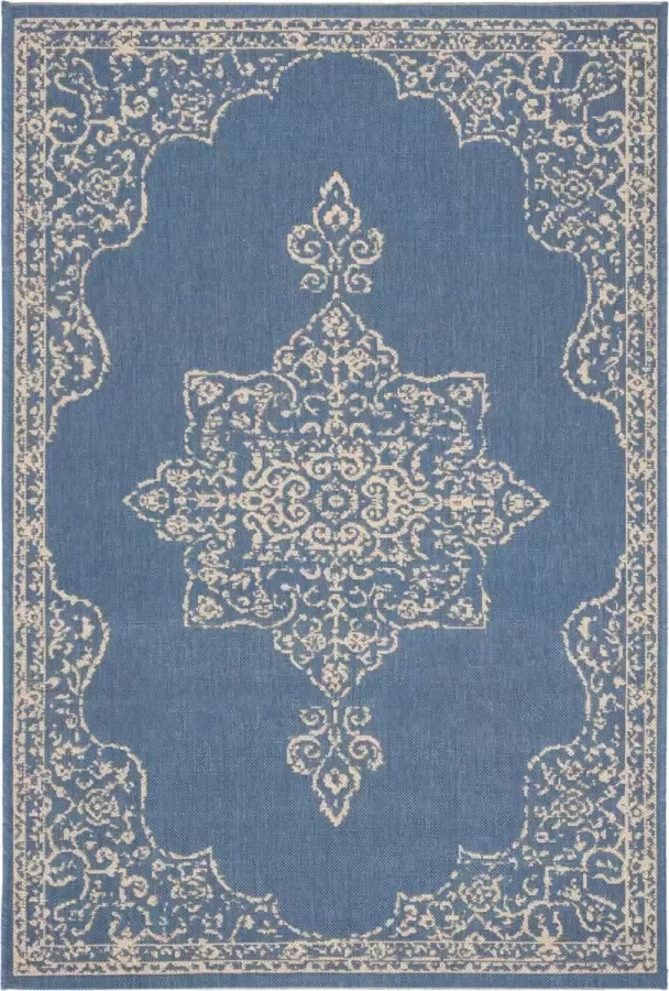 Safavieh Medallion Indoor Outdoor Geweven Vloerkleed Beachhouse Collectie BHS180 in Creme & Blauw 122 X 183 cm