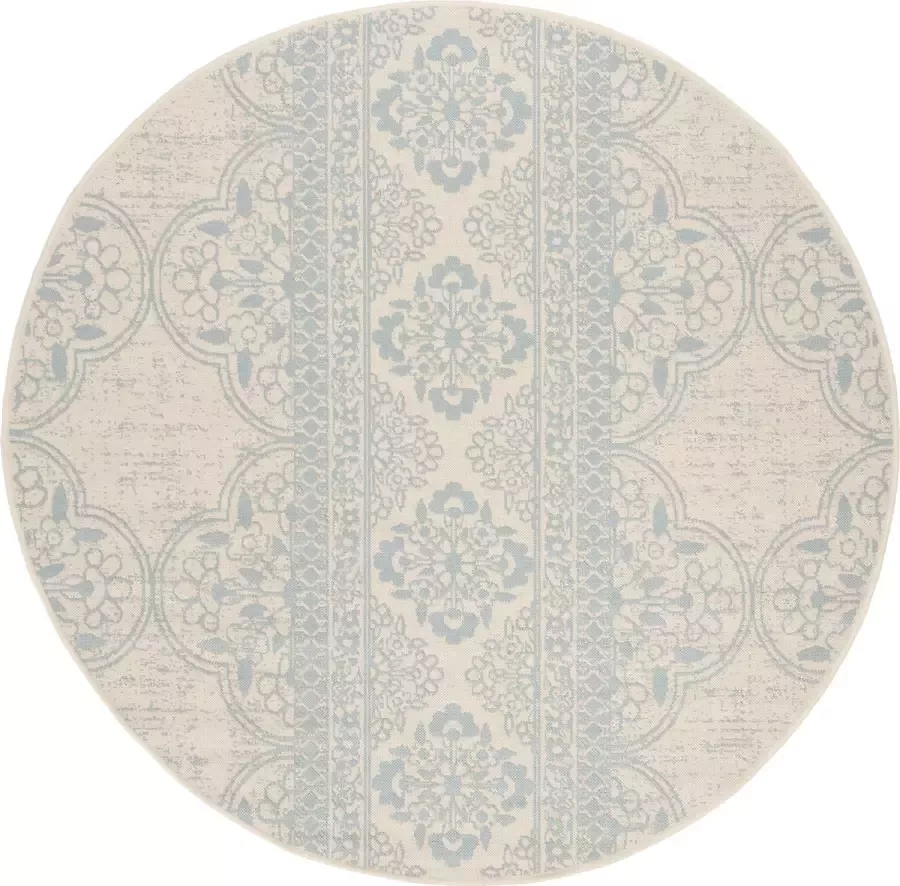 Safavieh Transitional Indoor Outdoor Woven Area Rug Beachhouse Collection BHS174 in Blauw & Creme 201 X 201 cm