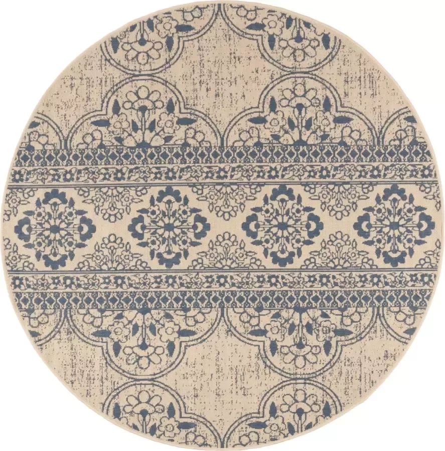 Safavieh Transitional Indoor Outdoor Woven Area Rug Beachhouse Collection BHS174 in Blauw & Creme 201 X 201 cm