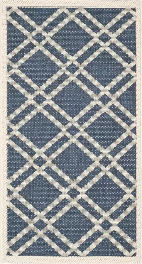 Safavieh Trellis Indoor Outdoor Woven Area Rug Courtyard Collection CY6923 in Navy & Beige 61 X 109 cm