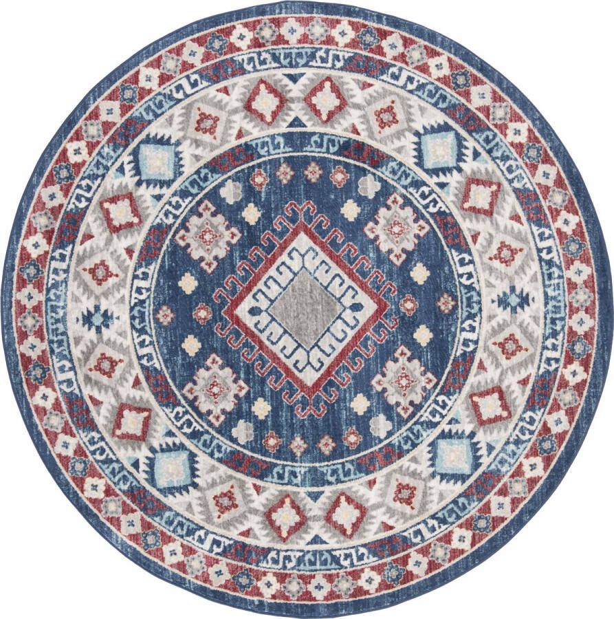 Safavieh Tribal Inspired Indoor Woven Area Rug Kazak Collection KZK119 in Navy & Rood 201 X 201 cm