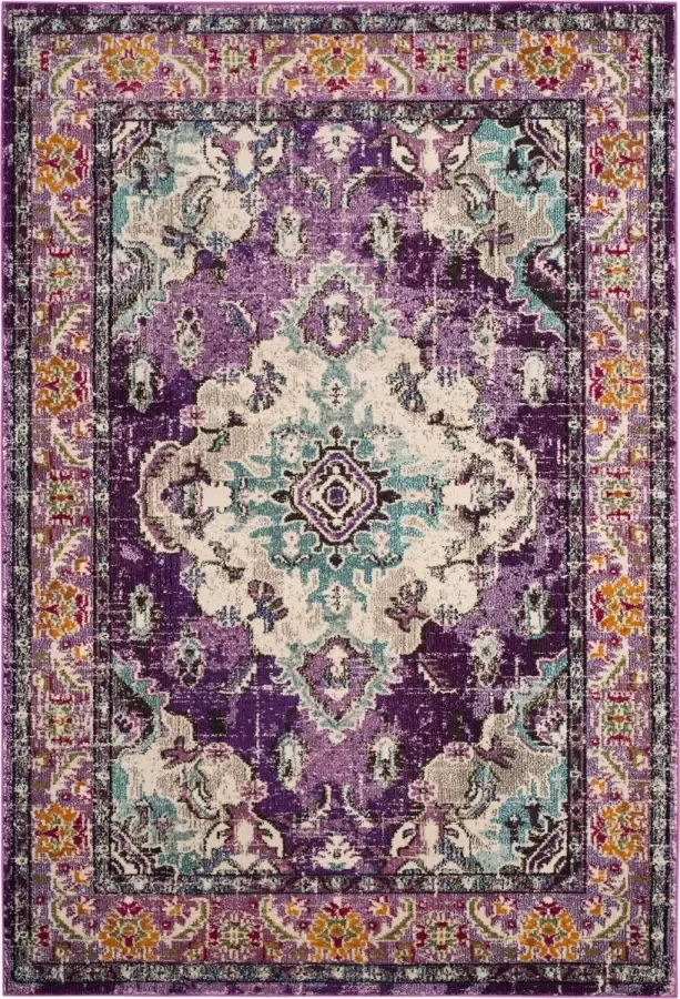 Safavieh Boho Chic Indoor Geweven Vloerkleed Monaco Collectie MNC243 in Bosgroen & Lichtblauw 66 X 183 cm