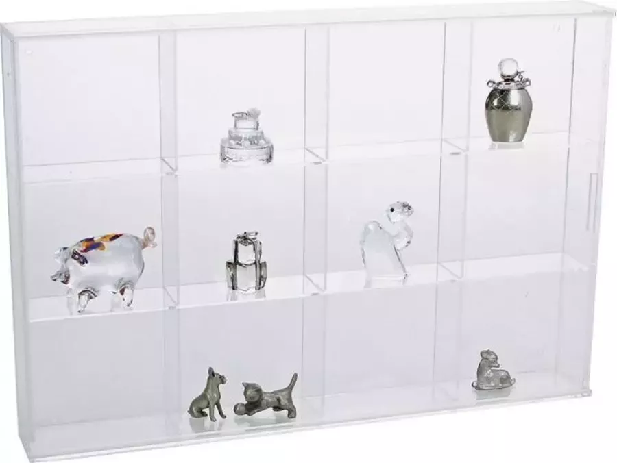 Safe Acrylglas vitrine kast met 12 vakken van 8 5 x 7 5 x 3 5 cm vitrine: 35 x 24 x 4 5 cm