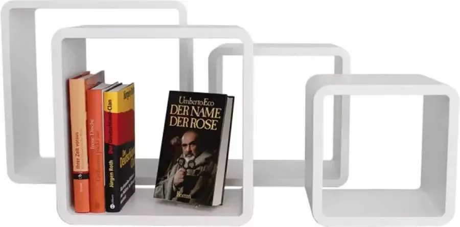 Safe Elegante kubusplanken wit set van 4 wandrekken met verschillende afmetingen