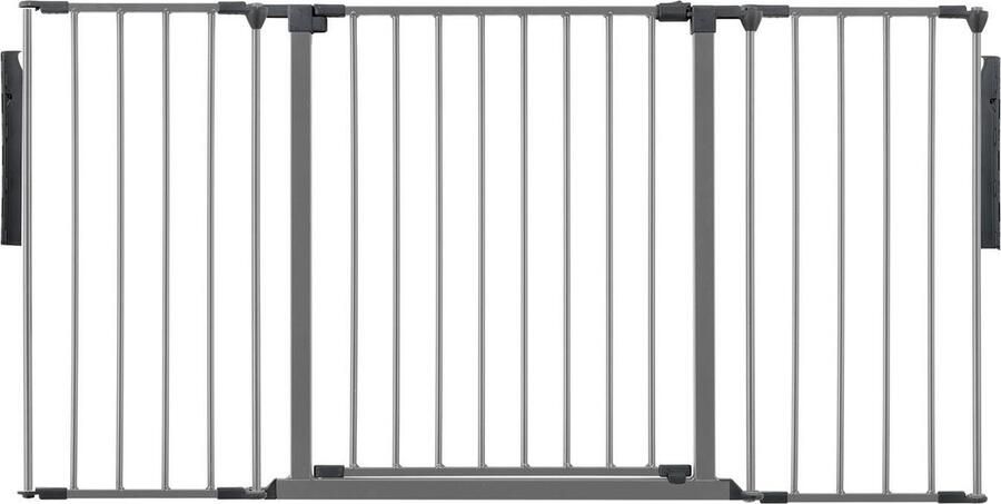 Safetots Premium Multi Paneel Kamerscherm Tot 148cm Breed Grijs 70cm Hoog Multi Paneel Flexibel Kamerscherm met Deur voor Baby en Peuter Eenvoudige Installatie