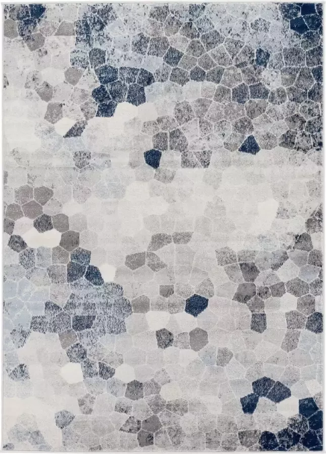 Salery Home Vloerkleed- modern laagpolig vloerkleed tapijtenloods Mantano blauw geodriehoek patroon 80x150 cm