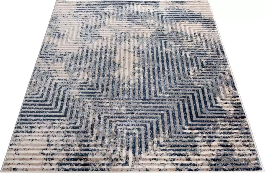 Salery Home Vloerkleed- modern laagpolig vloerkleed tapijtenloods Montana blauw geodriehoek patroon 80x150 cm